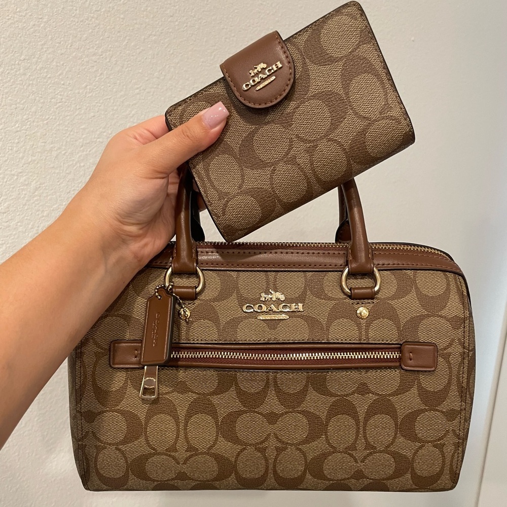 Coach Rowan Satchel Signature Mini Barrel Bag with Matching Wallet